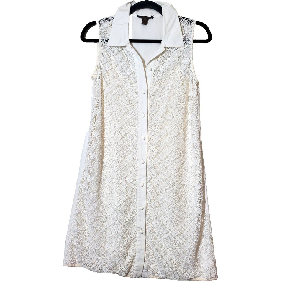LOUIS VUITTON Womens 36 White Shirt Dress AUTHENTICITY CERTIFICATE Lace Monogram